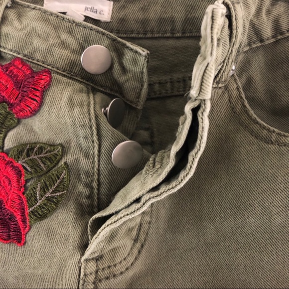 Jella C Floral Jean Shorts Olive Green - Picture 5 of 8